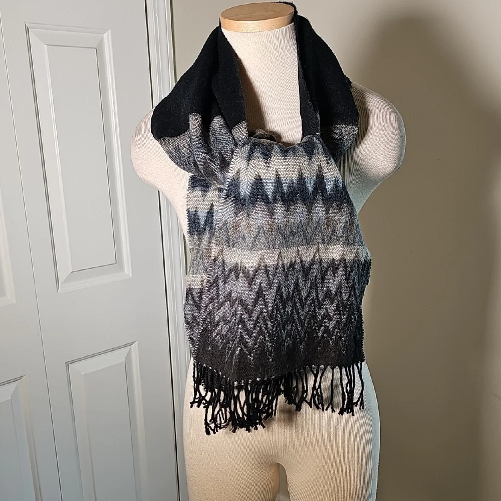 Black and Gray Chevron Scarf. Super‎ Soft With Fringe. By Covington
